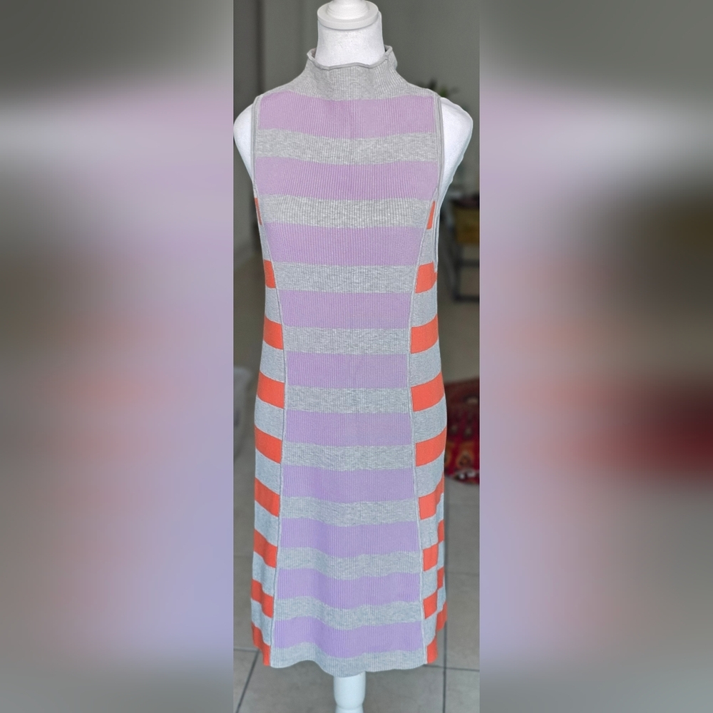 daily Practice: Chic Striped Midi Sweater Dress in Lavender and Orange